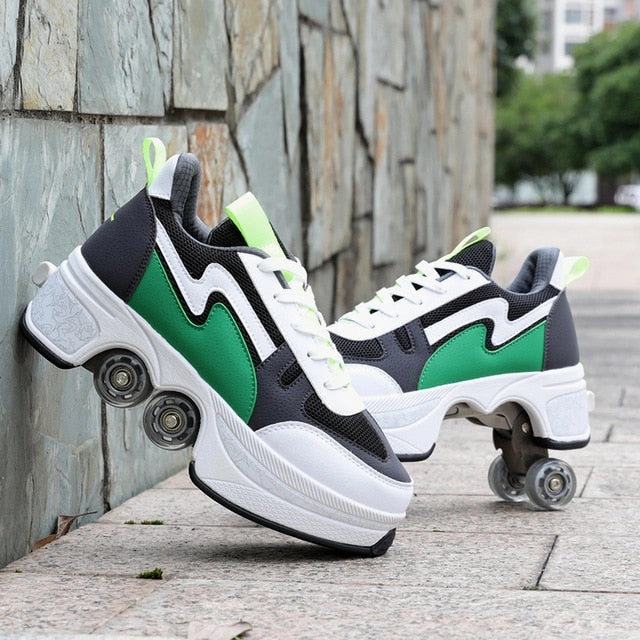 Hot Shoes Casual Sneakers Walk Skates Deform Wheel Skates for Adult Men Women Unisex Couple Childred Runaway Skates Four-wheeled