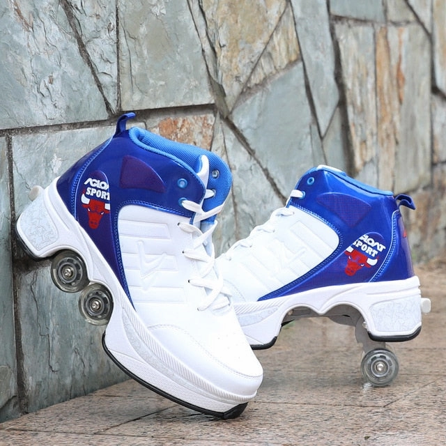 Hot Shoes Casual Sneakers Walk Skates Deform Wheel Skates for Adult Men Women Unisex Couple Childred Runaway Skates Four-wheeled