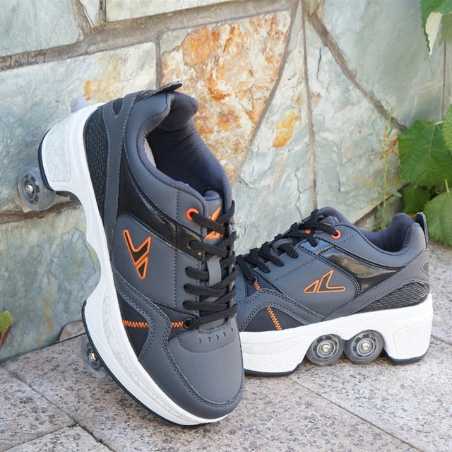 Hot Shoes Casual Sneakers Walk Skates Deform Wheel Skates for Adult Men Women Unisex Couple Childred Runaway Skates Four-wheeled
