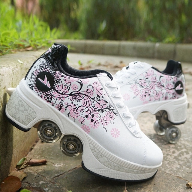 Hot Shoes Casual Sneakers Walk Skates Deform Wheel Skates for Adult Men Women Unisex Couple Childred Runaway Skates Four-wheeled