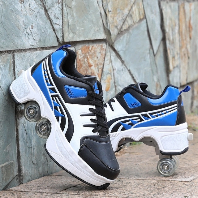 Hot Shoes Casual Sneakers Walk Skates Deform Wheel Skates for Adult Men Women Unisex Couple Childred Runaway Skates Four-wheeled