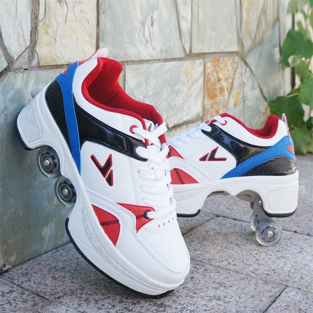 Hot Shoes Casual Sneakers Walk Skates Deform Wheel Skates for Adult Men Women Unisex Couple Childred Runaway Skates Four-wheeled