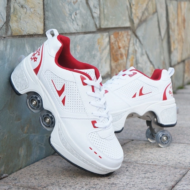 Hot Shoes Casual Sneakers Walk Skates Deform Wheel Skates for Adult Men Women Unisex Couple Childred Runaway Skates Four-wheeled