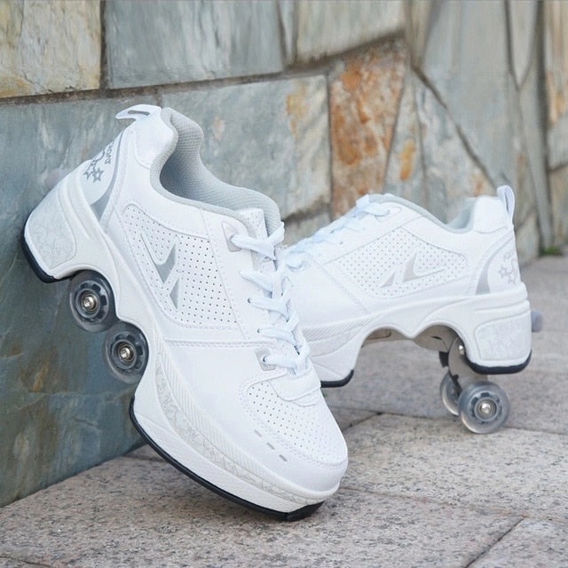 Hot Shoes Casual Sneakers Walk Skates Deform Wheel Skates for Adult Men Women Unisex Couple Childred Runaway Skates Four-wheeled