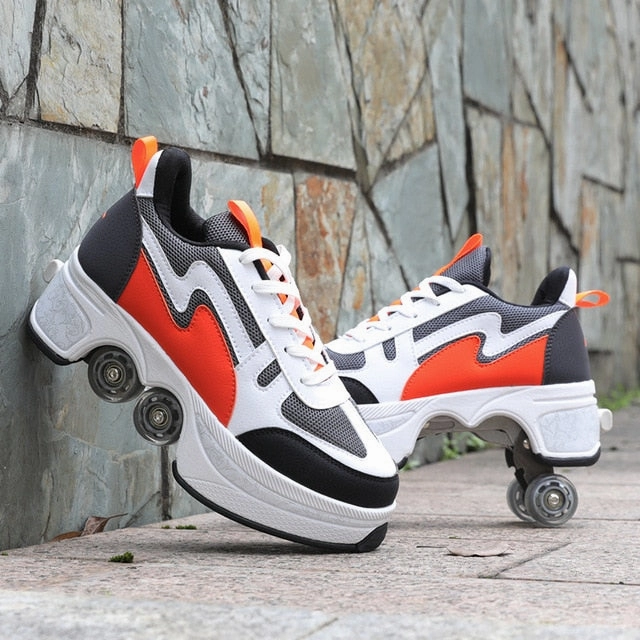 Hot Shoes Casual Sneakers Walk Skates Deform Wheel Skates for Adult Men Women Unisex Couple Childred Runaway Skates Four-wheeled