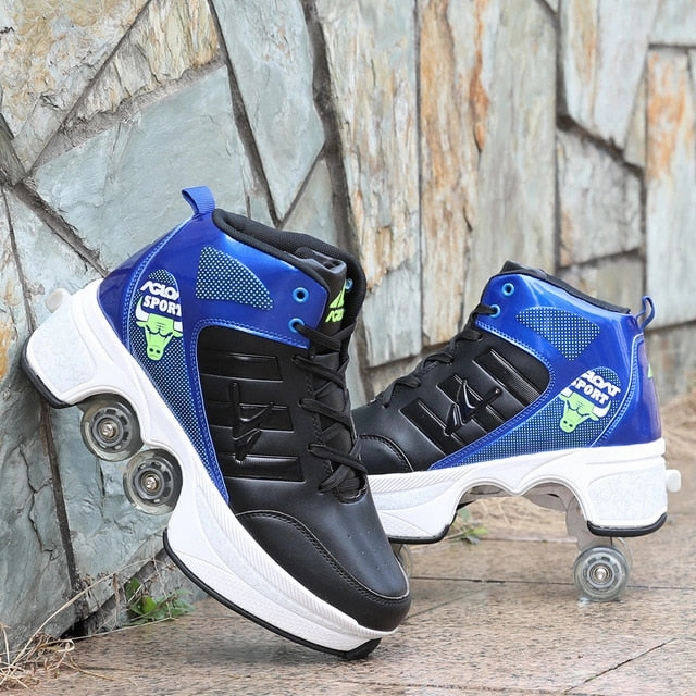 Hot Shoes Casual Sneakers Walk Skates Deform Wheel Skates for Adult Men Women Unisex Couple Childred Runaway Skates Four-wheeled