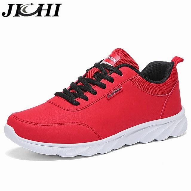 JICHI Men Casual Shoes Leather Breathable Men Sneakers Comfortable Walking Shoes Lightweight Rubber Couple Sneakers for Men