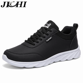 JICHI Men Casual Shoes Leather Breathable Men Sneakers Comfortable Walking Shoes Lightweight Rubber Couple Sneakers for Men