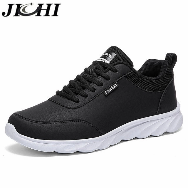 JICHI Men Casual Shoes Leather Breathable Men Sneakers Comfortable Walking Shoes Lightweight Rubber Couple Sneakers for Men