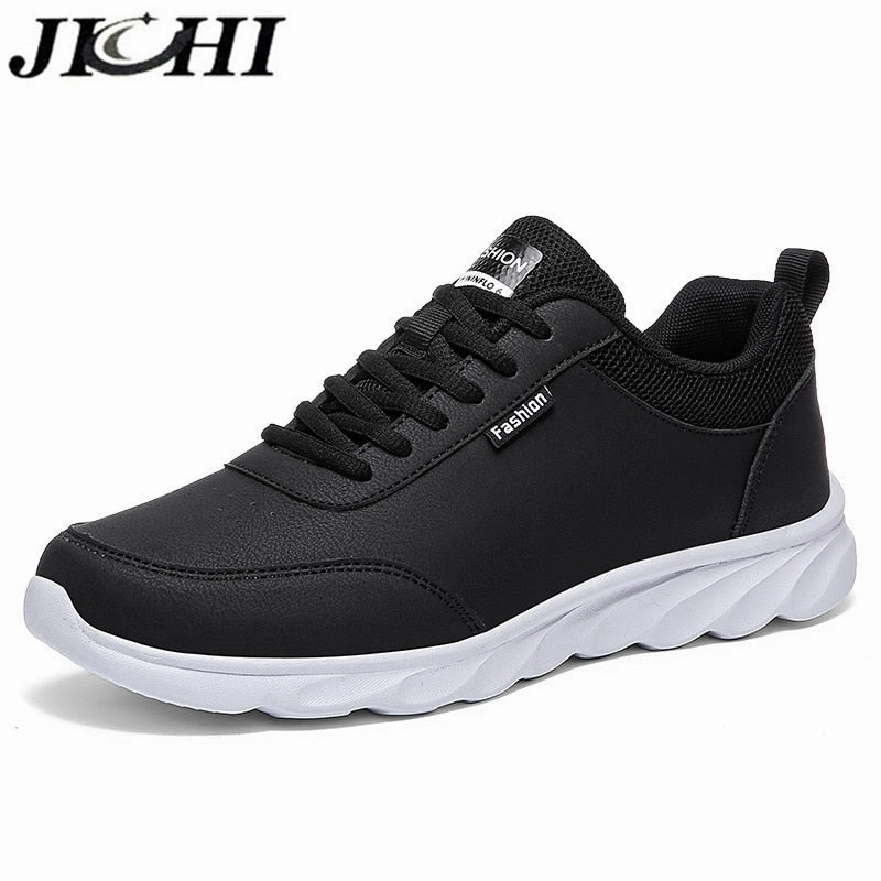 JICHI Men Casual Shoes Leather Breathable Men Sneakers Comfortable Walking Shoes Lightweight Rubber Couple Sneakers for Men