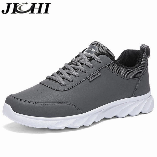 JICHI Men Casual Shoes Leather Breathable Men Sneakers Comfortable Walking Shoes Lightweight Rubber Couple Sneakers for Men