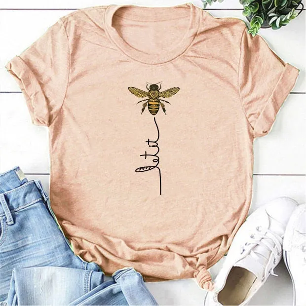 WOMEN BEE KIND T-SHIRT AESTHETICS GRAPHIC SHORT SLEEVE COTTON POLYESTER T-SHIRTS