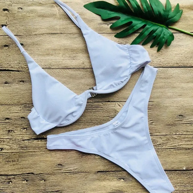 WOMEN PUSH UP BANDAGE BIKINI SOLID COLOR SWIMSUIT LOW WAIST TRIANGLE SWIMWEAR SEXY BATHING SUIT