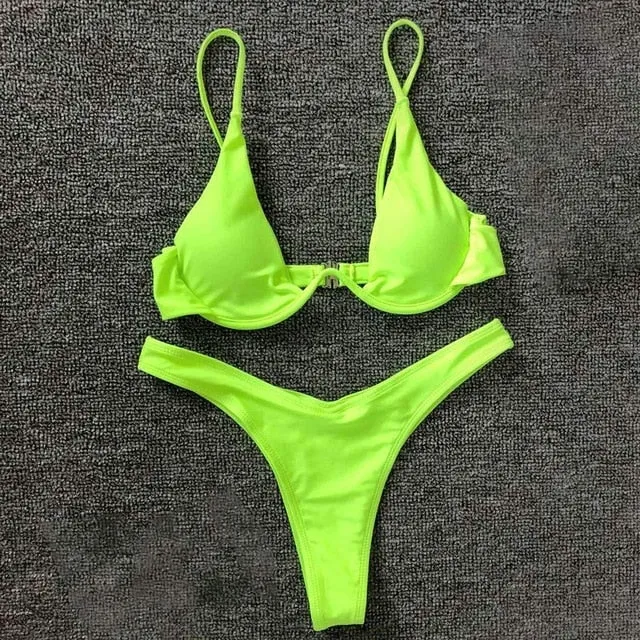 WOMEN PUSH UP BANDAGE BIKINI SOLID COLOR SWIMSUIT LOW WAIST TRIANGLE SWIMWEAR SEXY BATHING SUIT