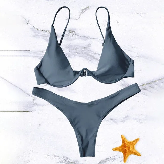 WOMEN PUSH UP BANDAGE BIKINI SOLID COLOR SWIMSUIT LOW WAIST TRIANGLE SWIMWEAR SEXY BATHING SUIT